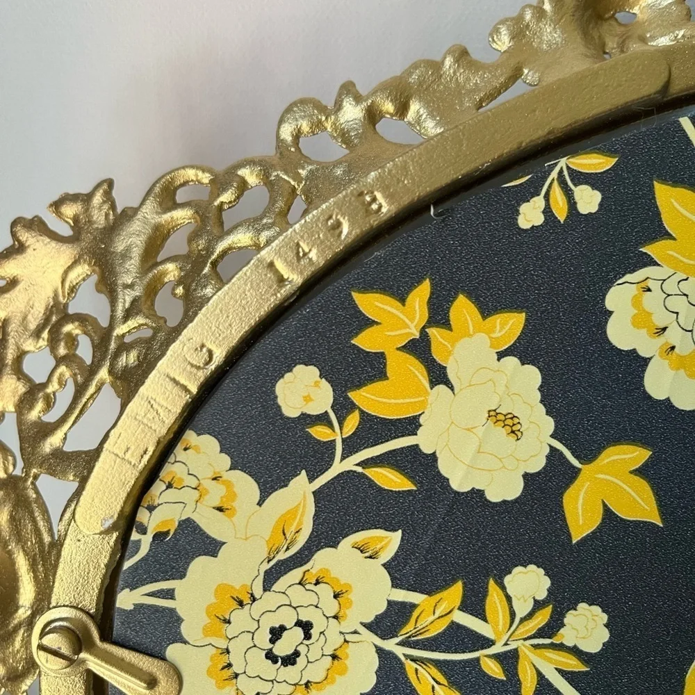 Vintage gold ornate oval wall mirror or vanity tray by Robert Emig 1960